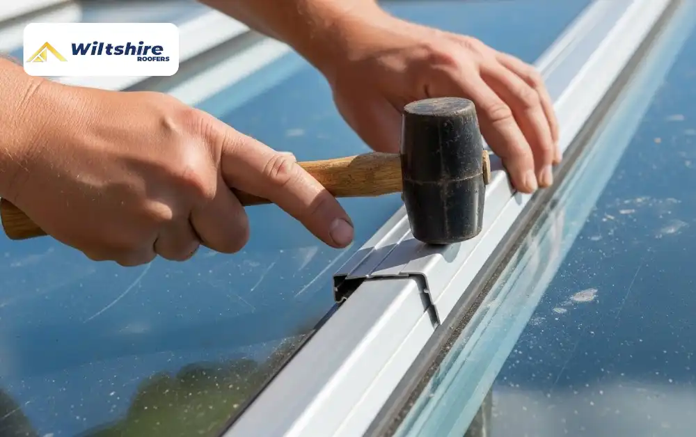 Replacing aluminium trims on conservatory roof to stop leaks and improve roof sealing