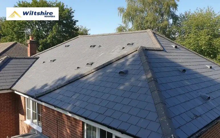 Summer roof maintenance in Trowbridge showing roof ventilation and clean roof surface.