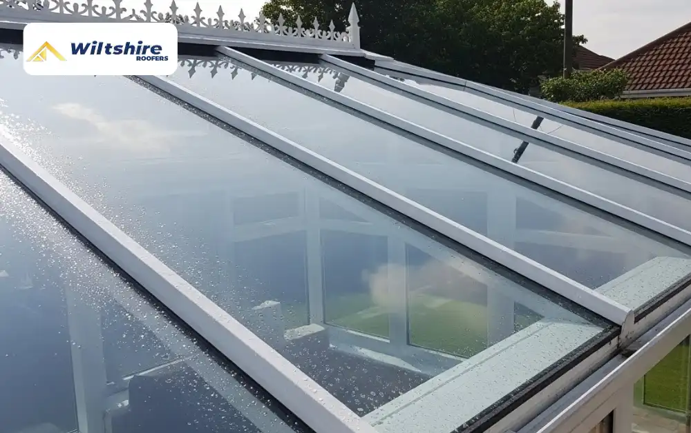 Clean conservatory roof drying naturally after washing.