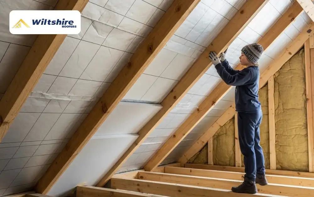 Rigid insulation boards added under rafters for extra roof insulation.