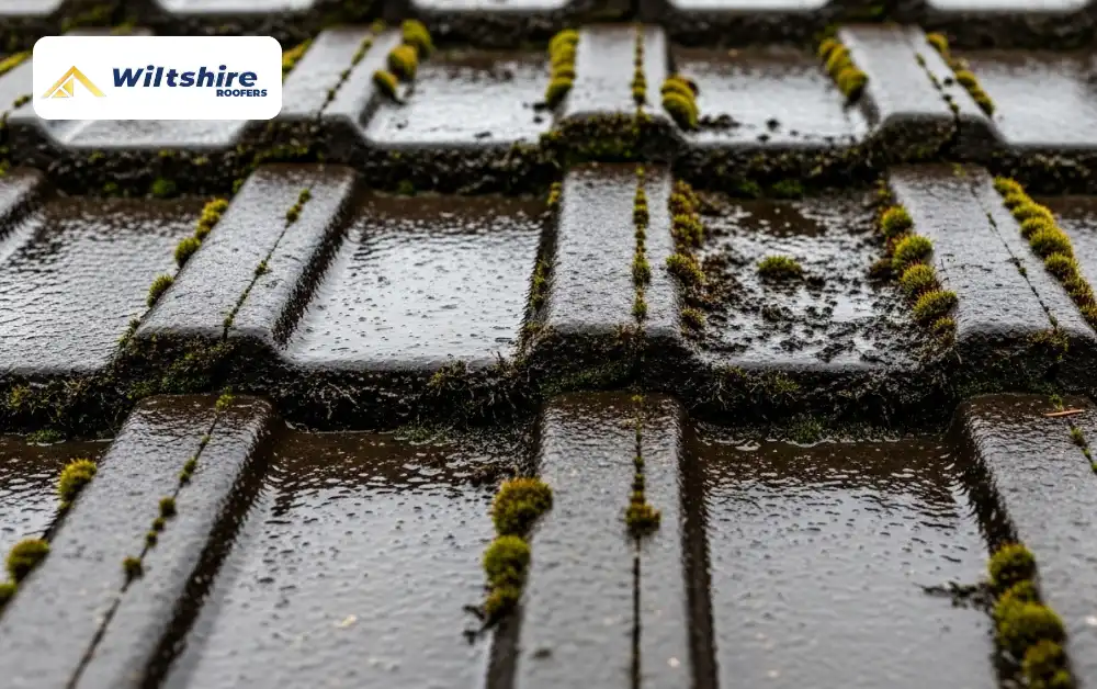 Moss killer working on roof moss after application