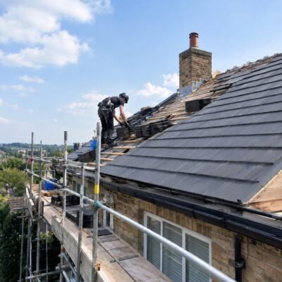 roofer in Trowbridge working on tiled roof